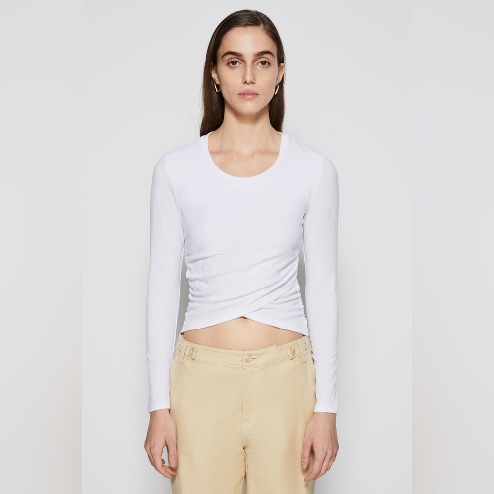 Jonathan Simkhai Standard Long Sleeve Ribbed Suzy Shaping Wrap Top Sz M
